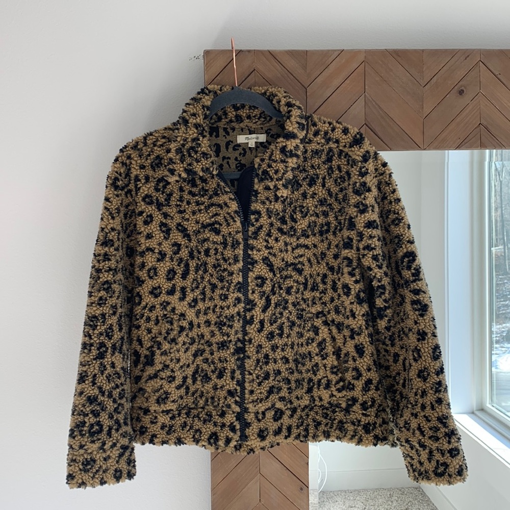 Madewell Leopard Sherpa zipper jacket size Small